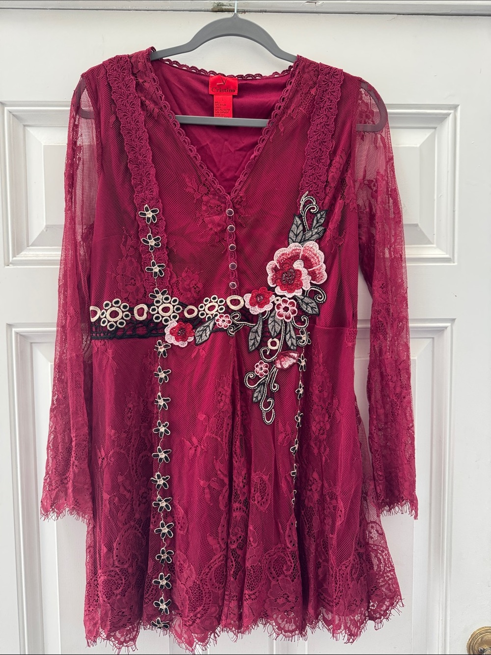 Lace Embroidered Dress with Floral Appliqué